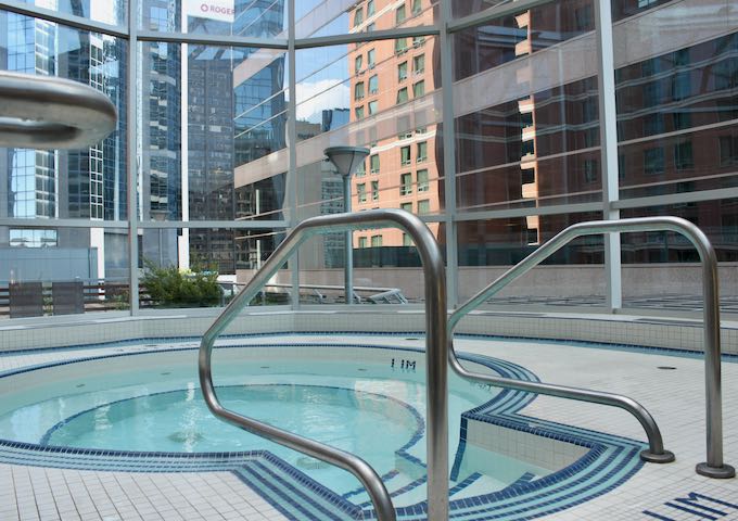The hot tub offers great city views.