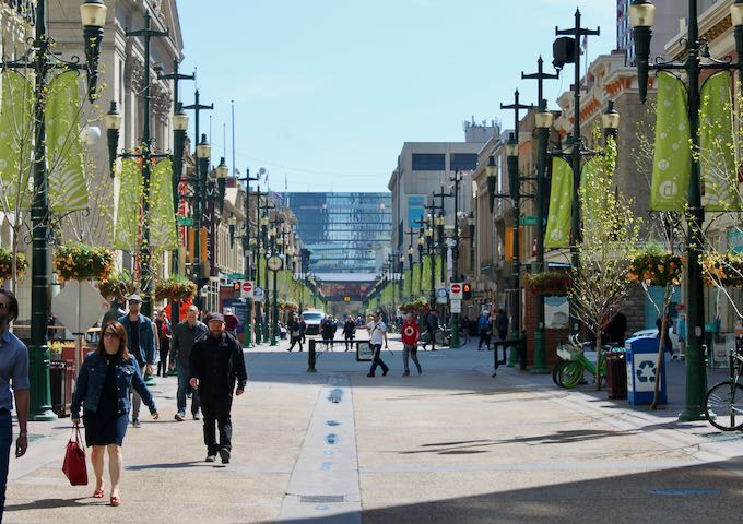 Stephen Avenue is a large pedestrian mall on 8th Avenue SW.