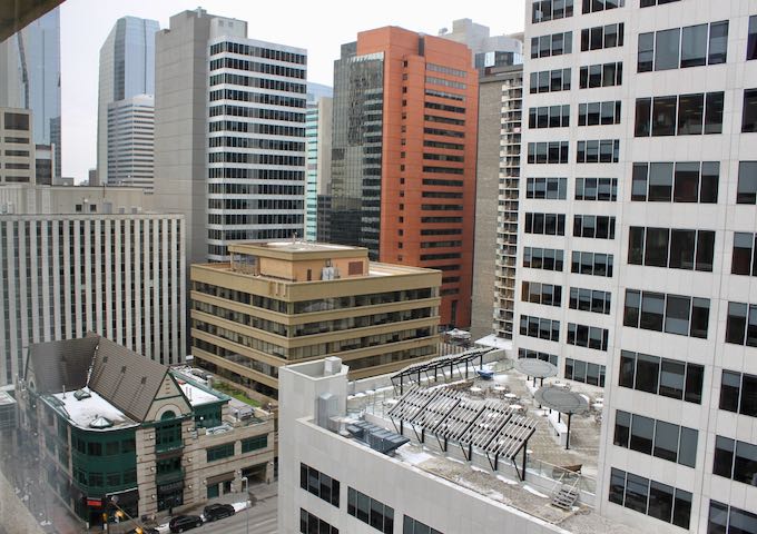 All rooms offer views of the busy downtown area.