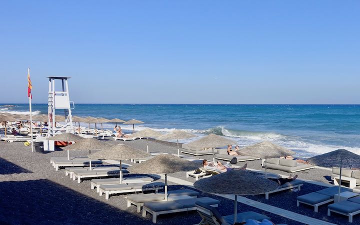 The beach side of the island at Kamari