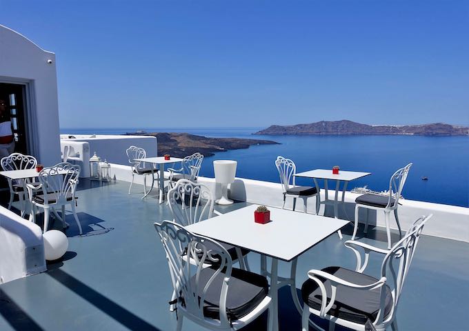 Restaurant and view at Athina Luxury Suites in Fira