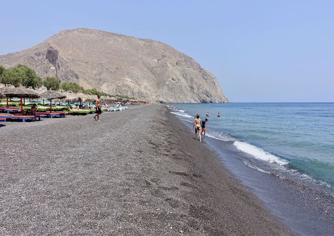 Perissa is a black sand beach in Santorini