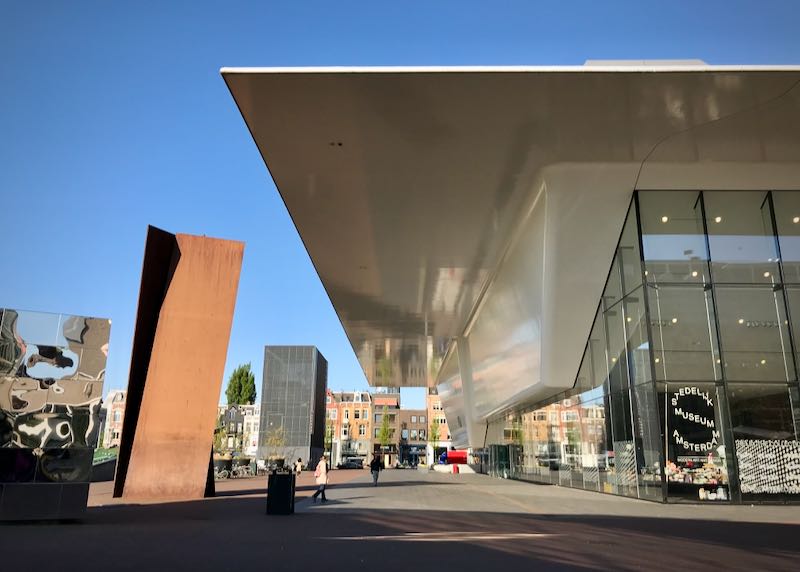 Striking modern facade of an art museum in Amsterdam