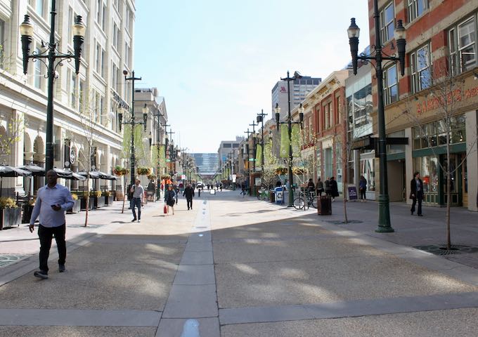 Stephen Avenue is a large pedestrian mall on 8th Avenue SW.