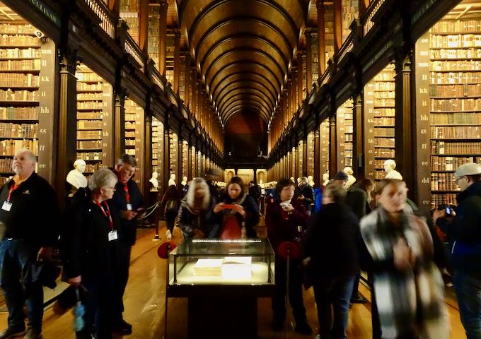 Trinity College's Long Room library showcases the ancient Book of Kells.