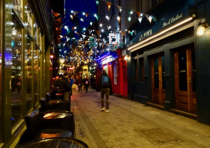 Dame Street comes alive at night.