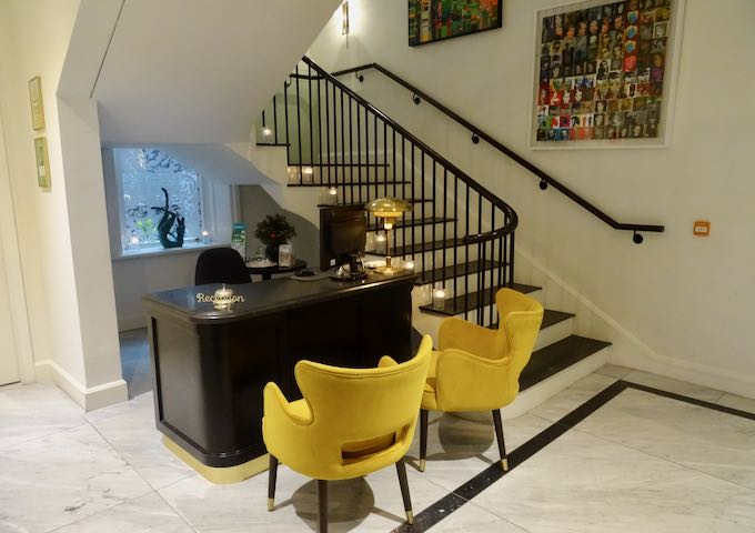 The reception desk is small and intimate.