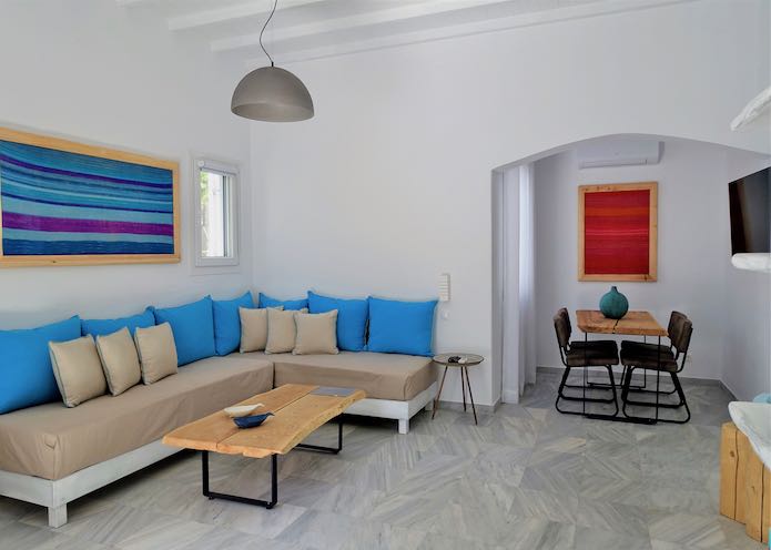 Inside a 2-bedroom apartment at Mykonos Town Suites
