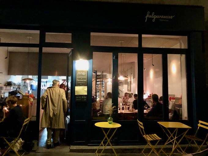 Exterior of Fulgrances restaurant in Paris at night