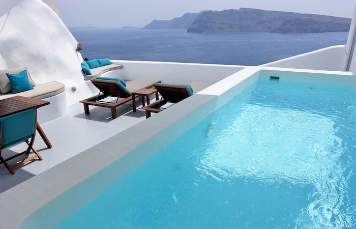 Private plunge pool and terrace at Maregio Suites