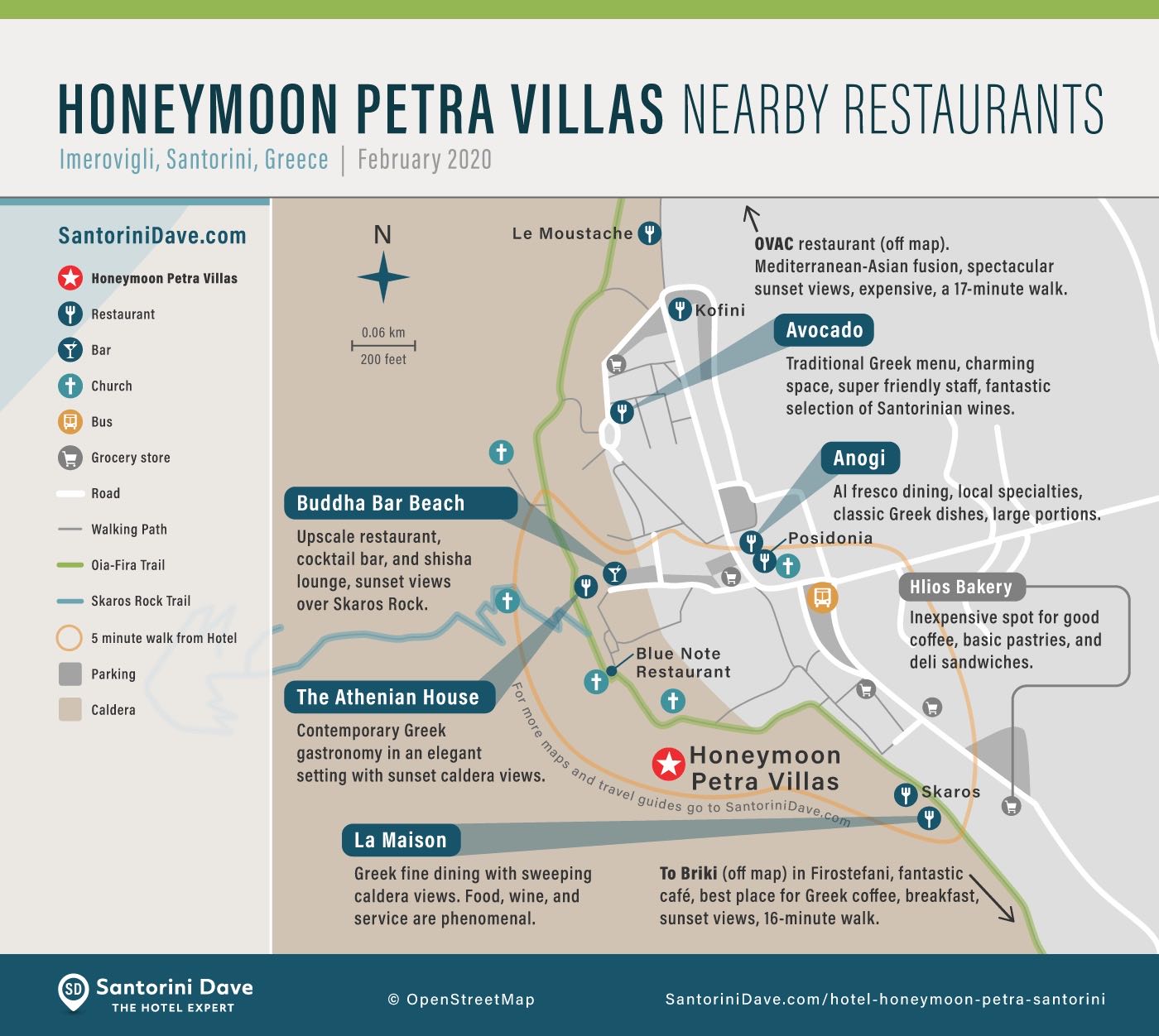 Map showing restaurants near Honeymoon Petra Villas