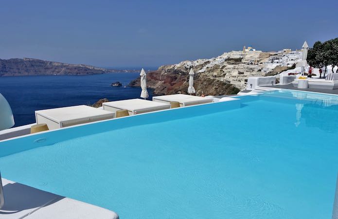 Main pool and cabanas at Kirini Santorini