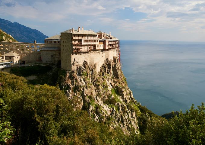 Mountaintop monastery overlooking the sea