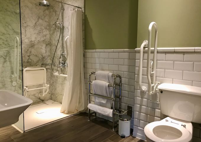 The accessible room has a roll-in shower.