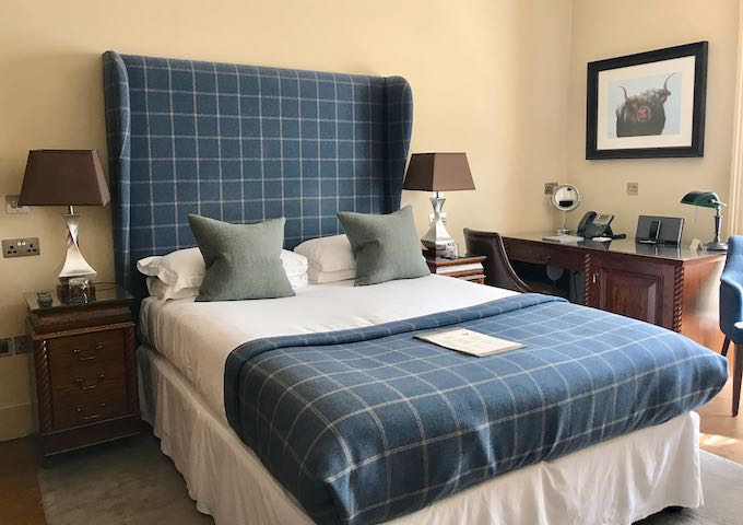 This deluxe room has a hand-drawn cattle print.
