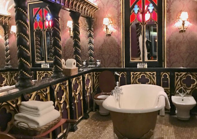 The bathroom is like a Gothic chapel.
