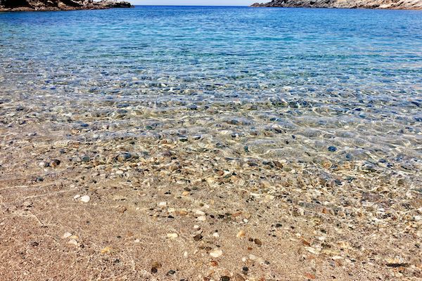Crystal clear water at Fokos Beach in Mykonos