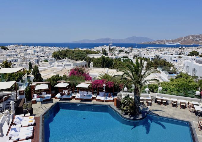 Pool and view from Belvedere Suites in Mykonos Town