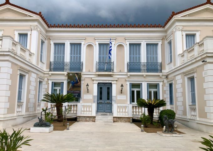 Exterior of the National Gallery of Greece, Nafplio Branch, under stormy skies