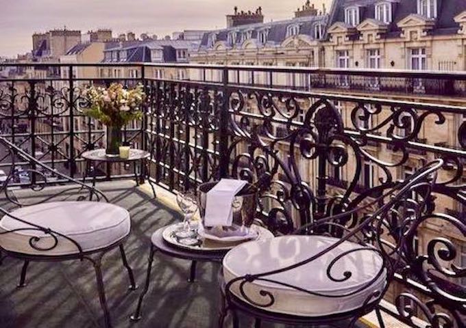 Terrace and view from Hotel Grand Powers in Paris