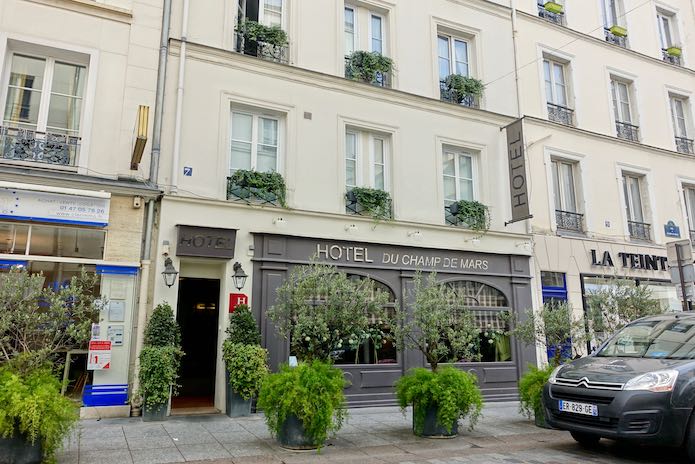 The entrance of Hotel du Champ de Mars in Paris