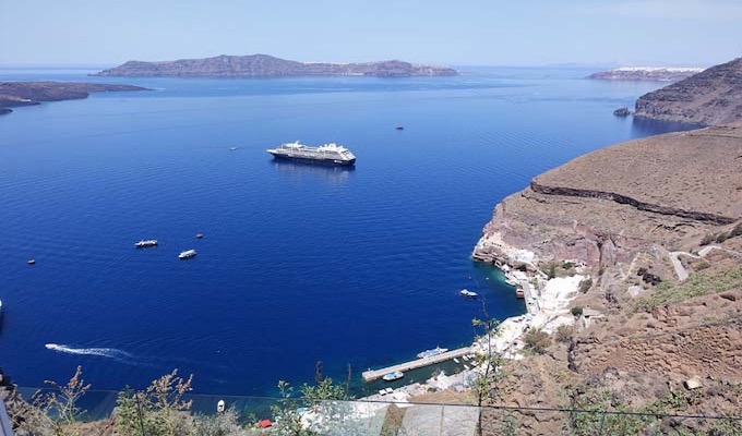 The Old Port in Fira is used by cruise ships.