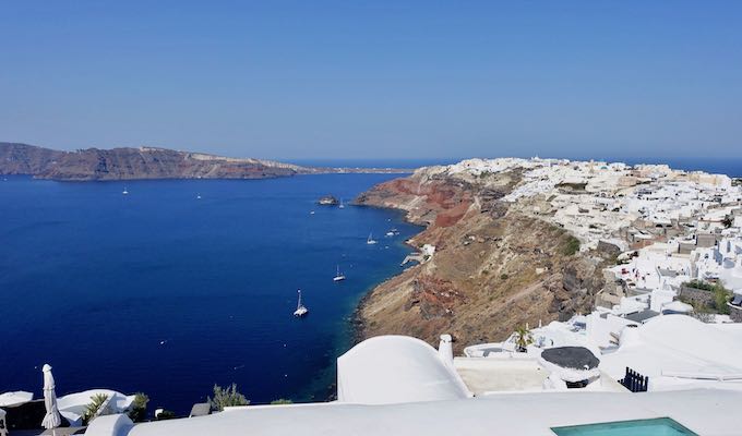 View of Oia village facing west.