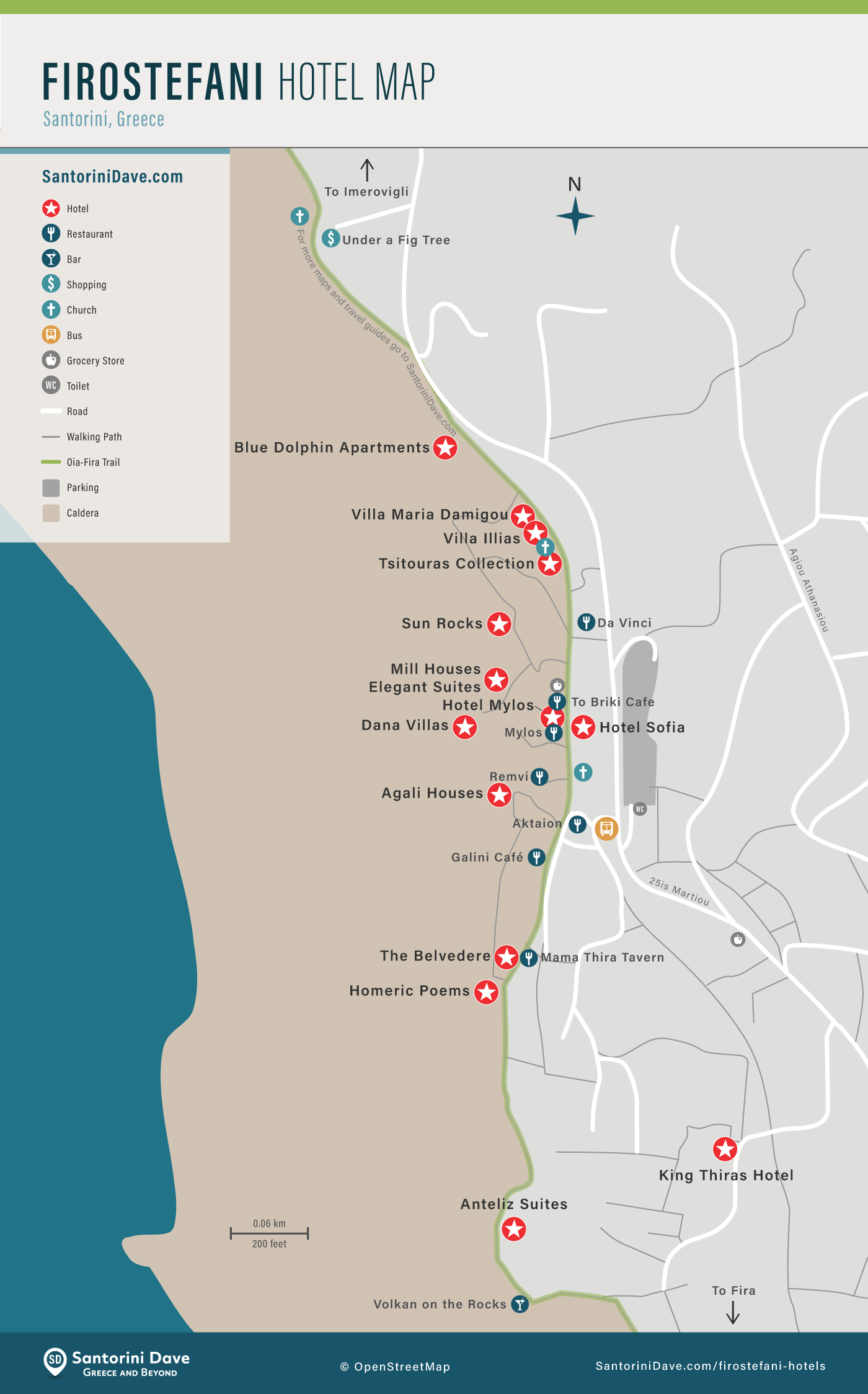 35 Maps of Santorini - Hotels, Towns, Beaches, Hikes, & Ferry Port