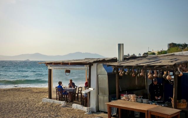 A Greek taverna on a beach in Mykonos