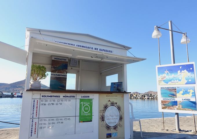 Water Taxi ticket booth at the old port in Naoussa, Paros