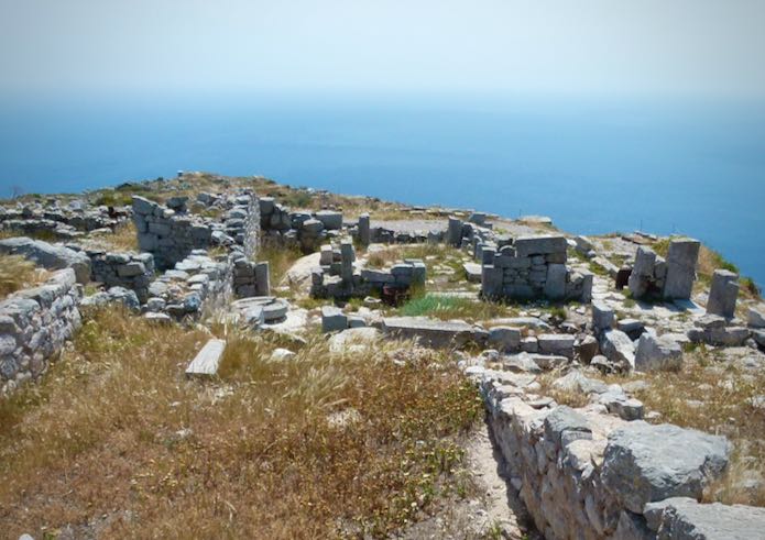 Ancient ruins on a hilltop overlooking the sea