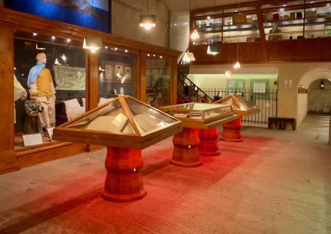 modern museum displays of winemaking artifacts