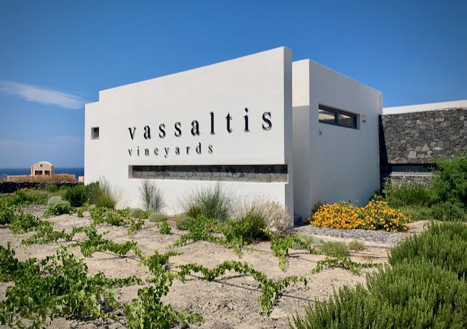 Exterior sign of Vassaltis Vineyards Winery in Santorini