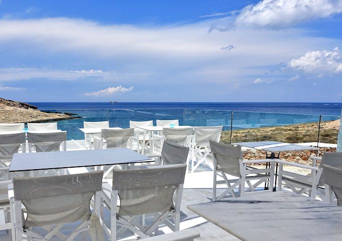 Sea view terrace at Minois Village near Parasporos Beach, Paros