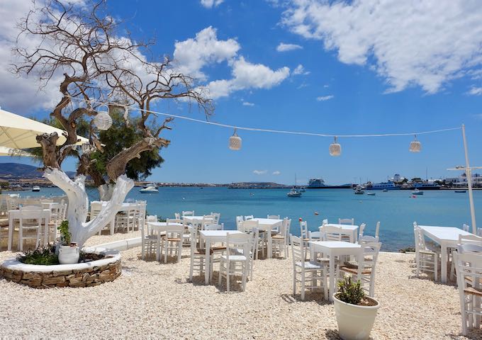 A seaside restaurant and harbor of Antiparos
