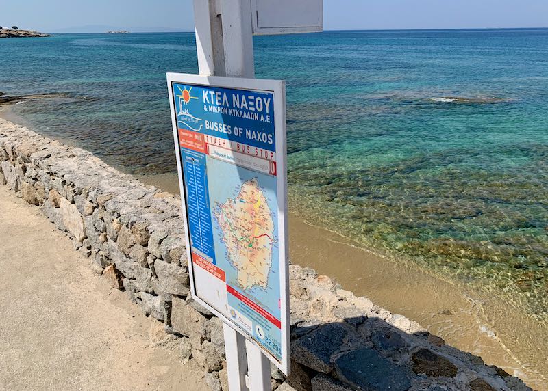 Bus stop in Plaka Beach in Naxos, Greece.