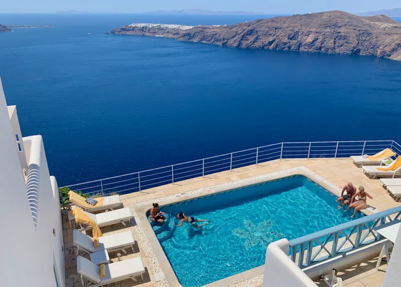 Accommodations in Santorini with caldera view.