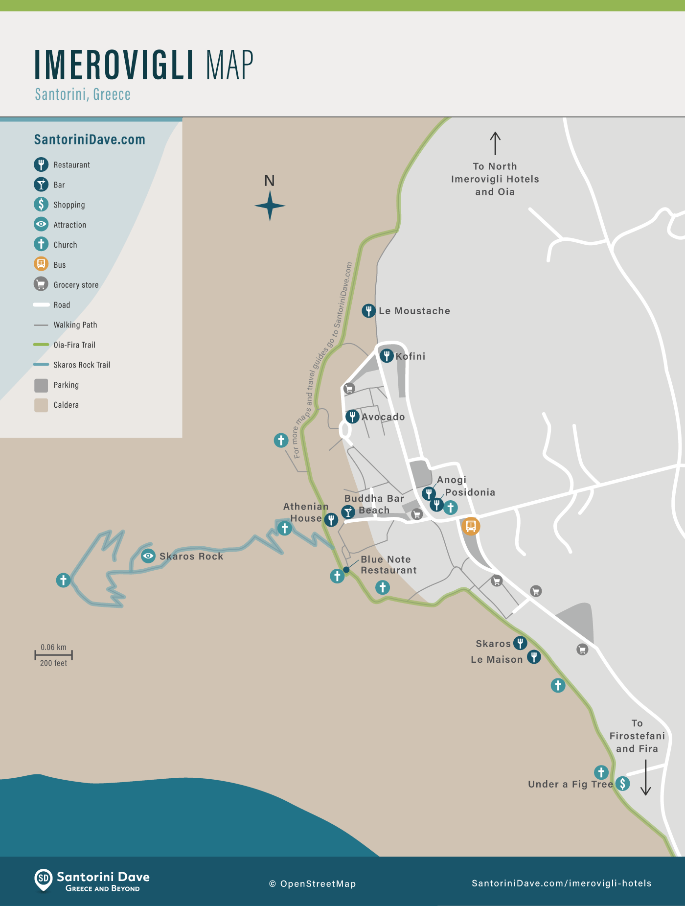Map of the town of Imerovigli on Santorini