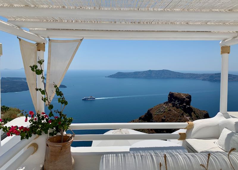 Luxury hotel with caldera view.