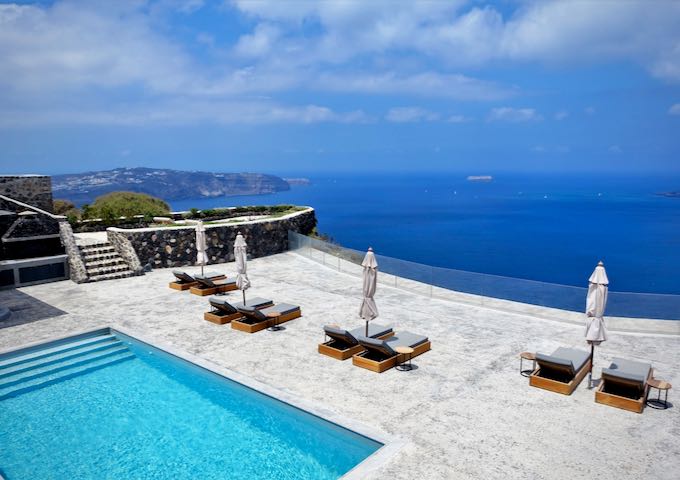 Swimming pool terrace overlooking the Santorini caldera