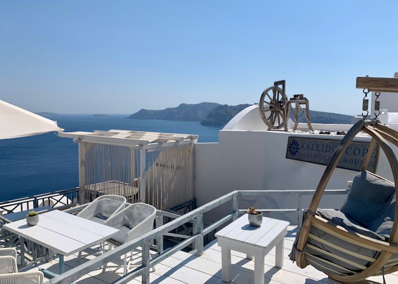 Santorini lodging with caldera view.