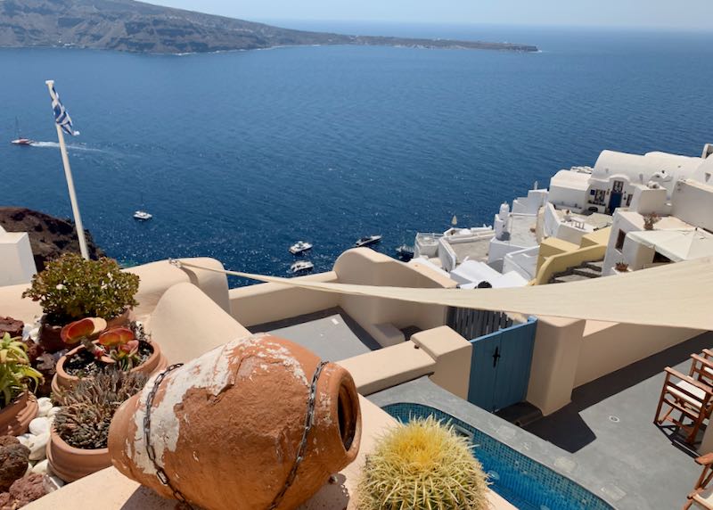 Luxury hotel with caldera view.