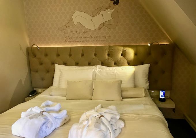 The Pearl room features a cream decor.