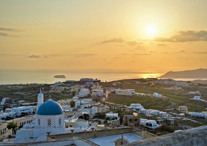 View over Santorini to the sea from the hilltop village of Pyrgos