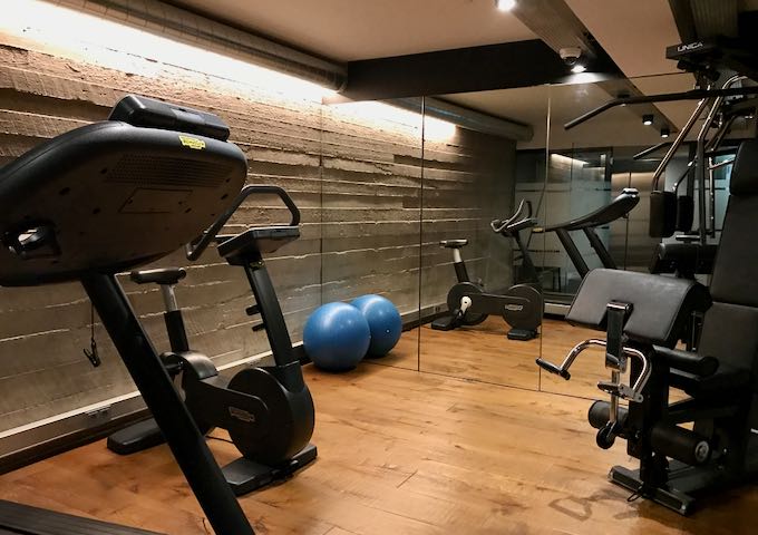 A small gym is in the basement.