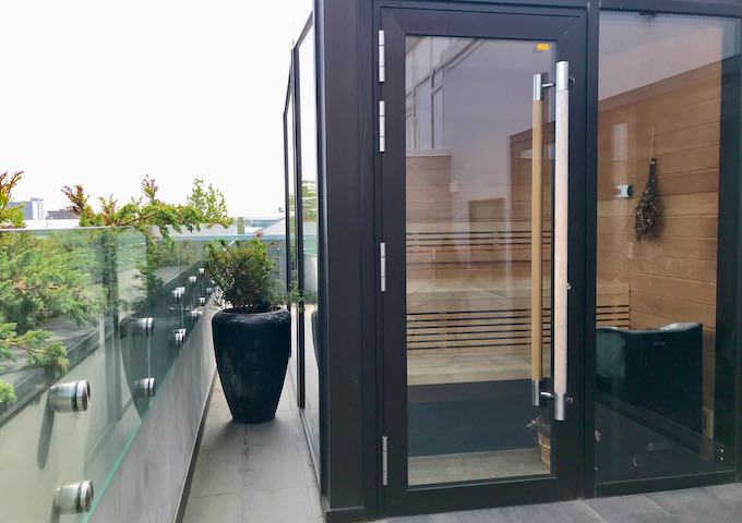 Suites have private outdoor saunas.