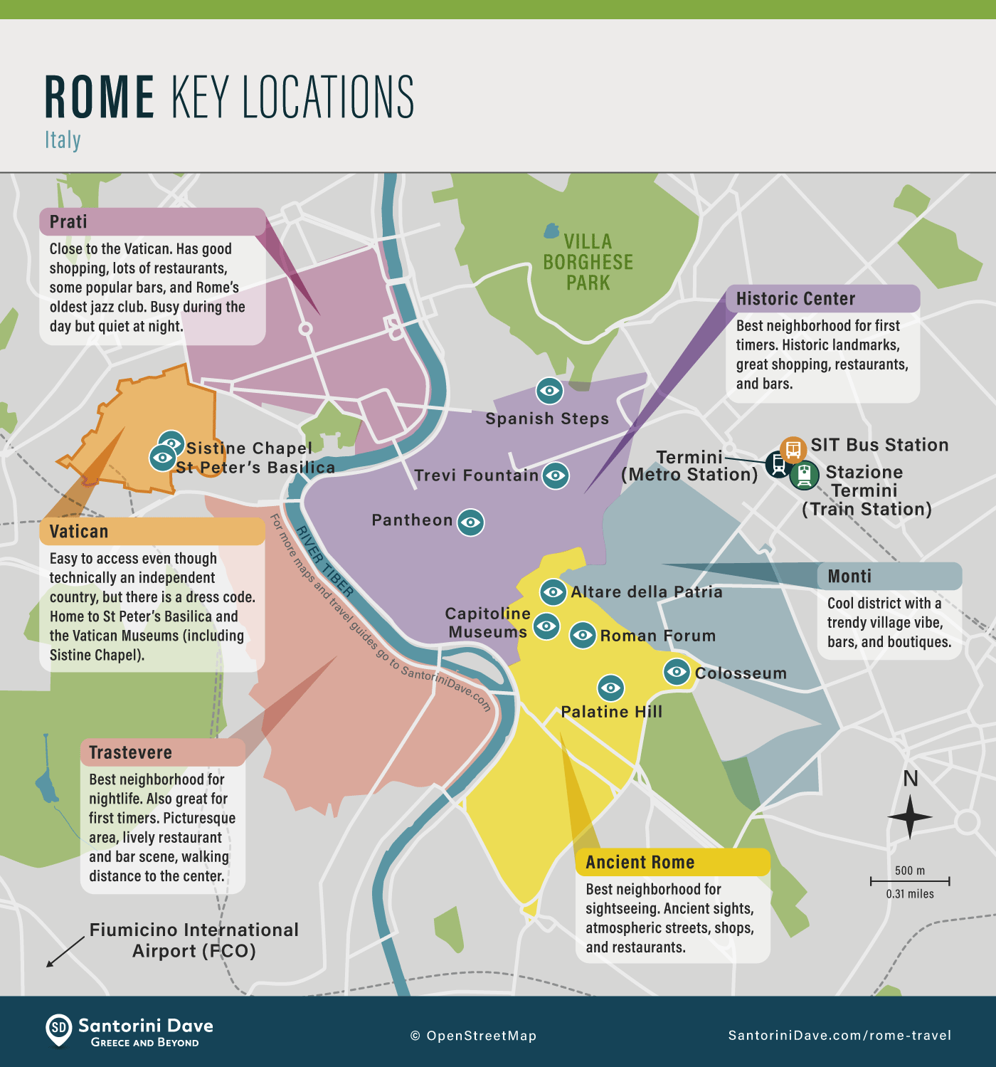 Map of Rome neighborhoods and important locations