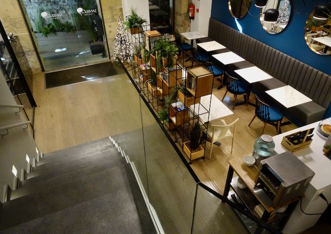 The lobby houses the reception and cafe.