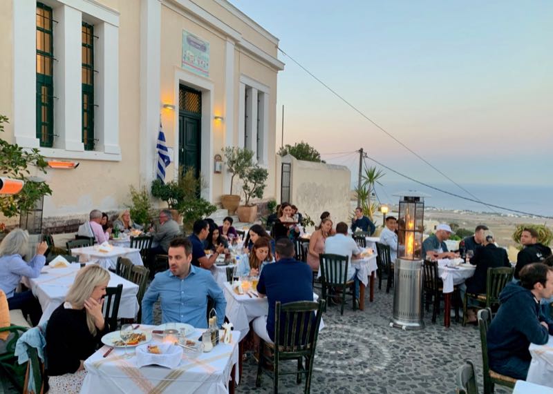 Metaxi Mas restaurant in Santorini at sunset