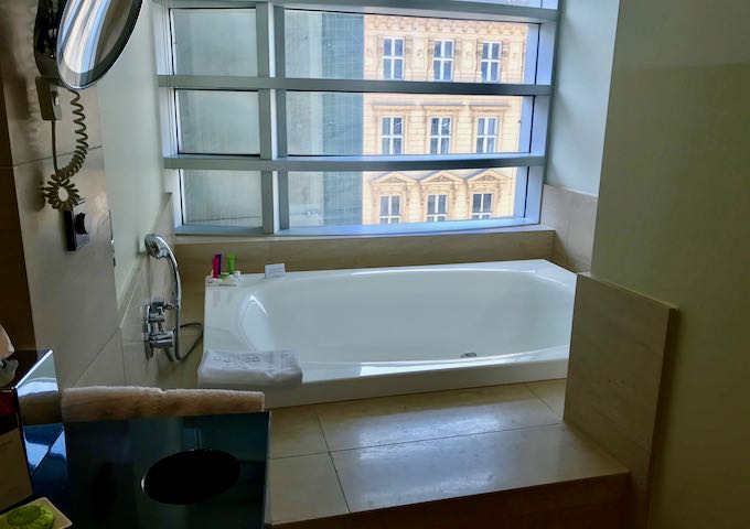 Some rooms have bathtubs with a view.